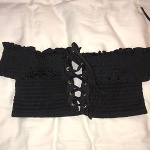 Black lace up bikini top